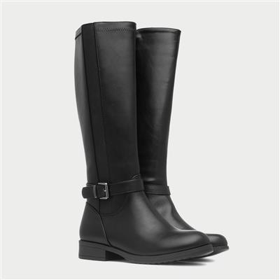 Womens Black Zip Up Knee High Boot