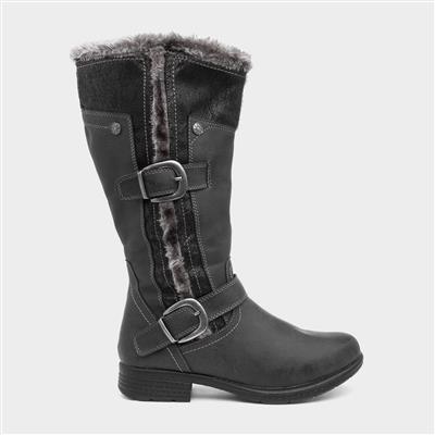 Womens Black & Grey Faux Fur Calf Boot