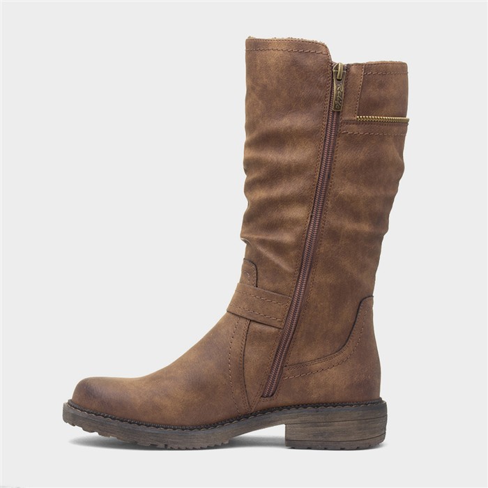 Zaria Womens Cognac Zip Up Calf Boot