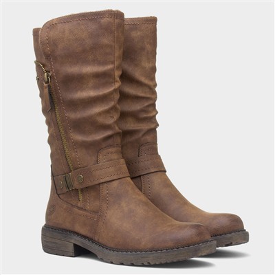 Zaria Womens Cognac Zip Up Calf Boot