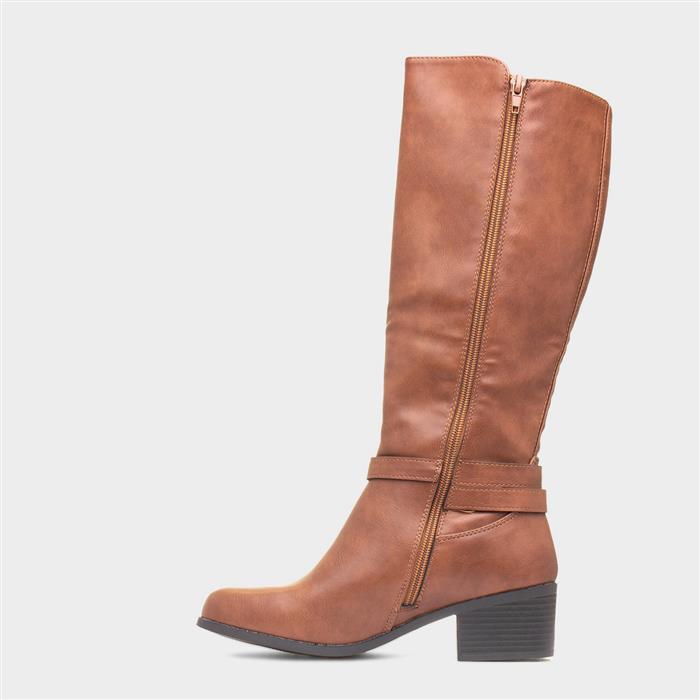 Lilley Womens Tan Block Heel Knee High Boot-18822 shoezone