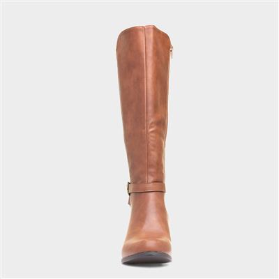 Womens Tan Block Heel Knee High Boot