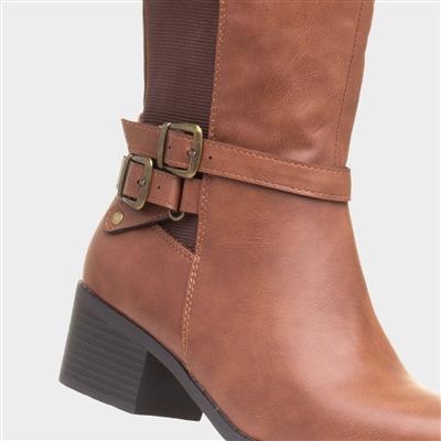 Womens Tan Block Heel Knee High Boot