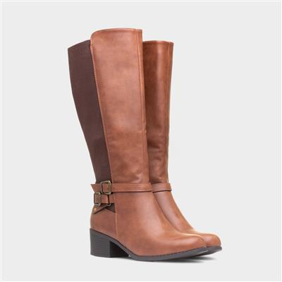 Womens Tan Block Heel Knee High Boot