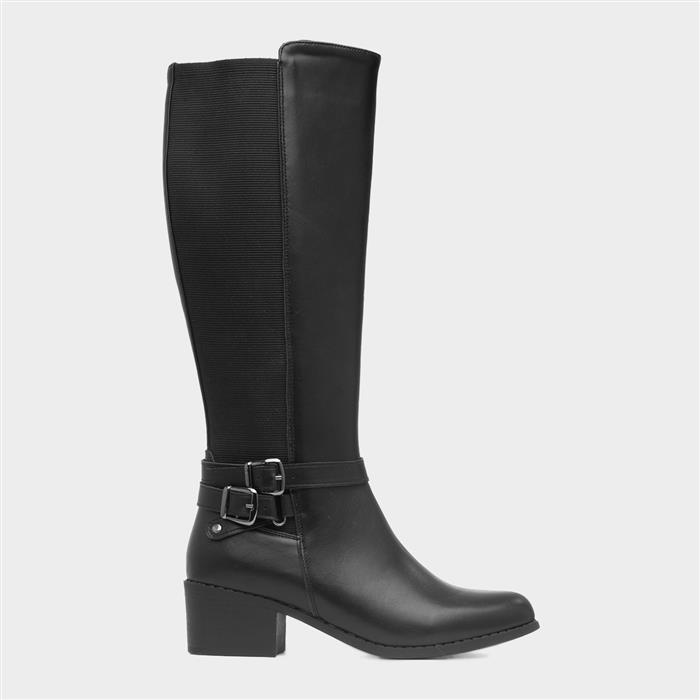 Womens Black Block Heel Knee High Boot