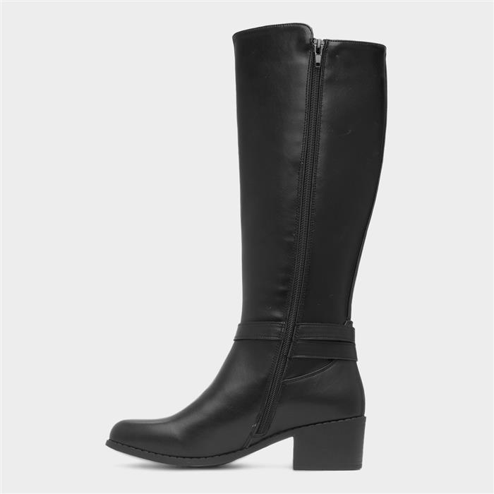 Womens Black Block Heel Knee High Boot