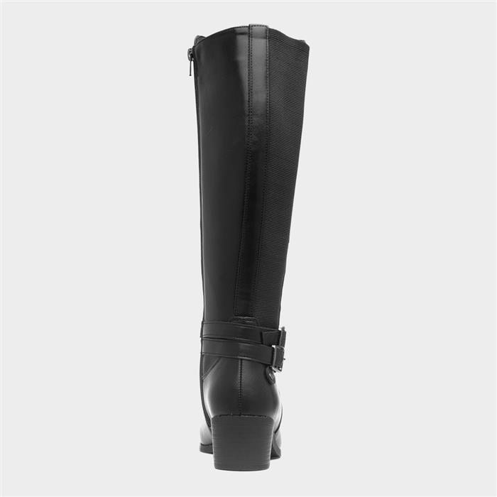 Womens Black Block Heel Knee High Boot
