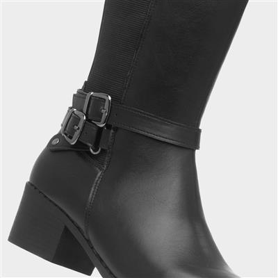 Womens Black Block Heel Knee High Boot