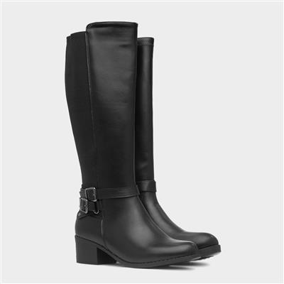 Womens Black Block Heel Knee High Boot