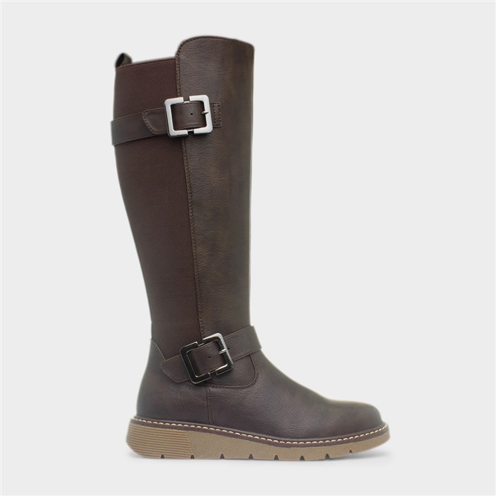 Devon Womens Brown Wedge Wide Fit Boot