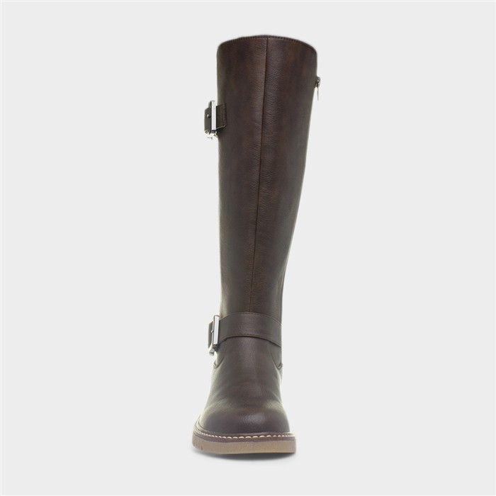 Devon Womens Brown Wedge Wide Fit Boot