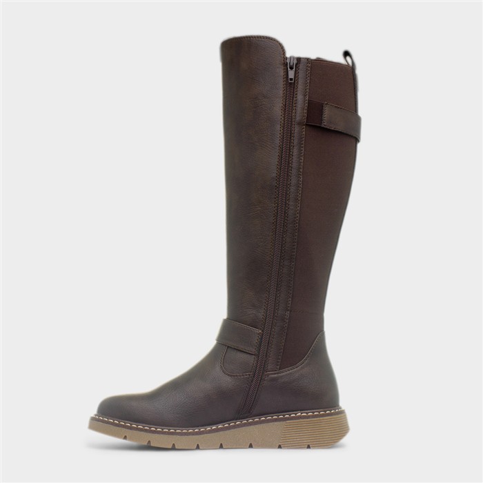 Devon Womens Brown Wedge Wide Fit Boot