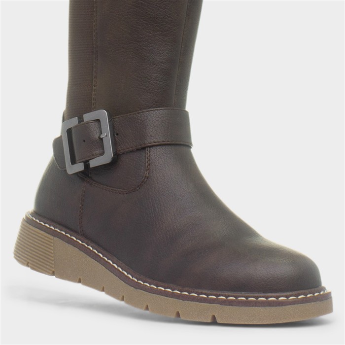 Devon Womens Brown Wedge Wide Fit Boot