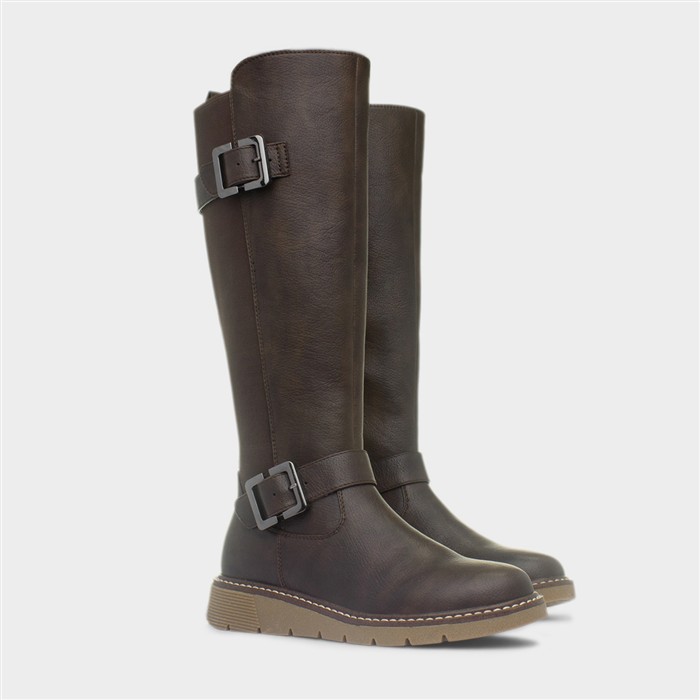 Devon Womens Brown Wedge Wide Fit Boot