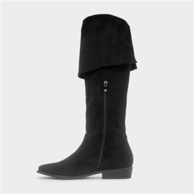 Olivia Womens Black Knee High Flat Boot