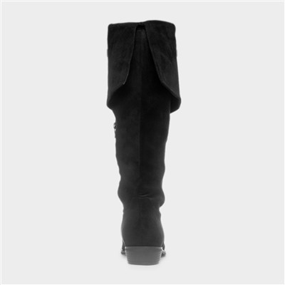 Olivia Womens Black Knee High Flat Boot