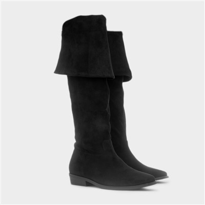 Olivia Womens Black Knee High Flat Boot