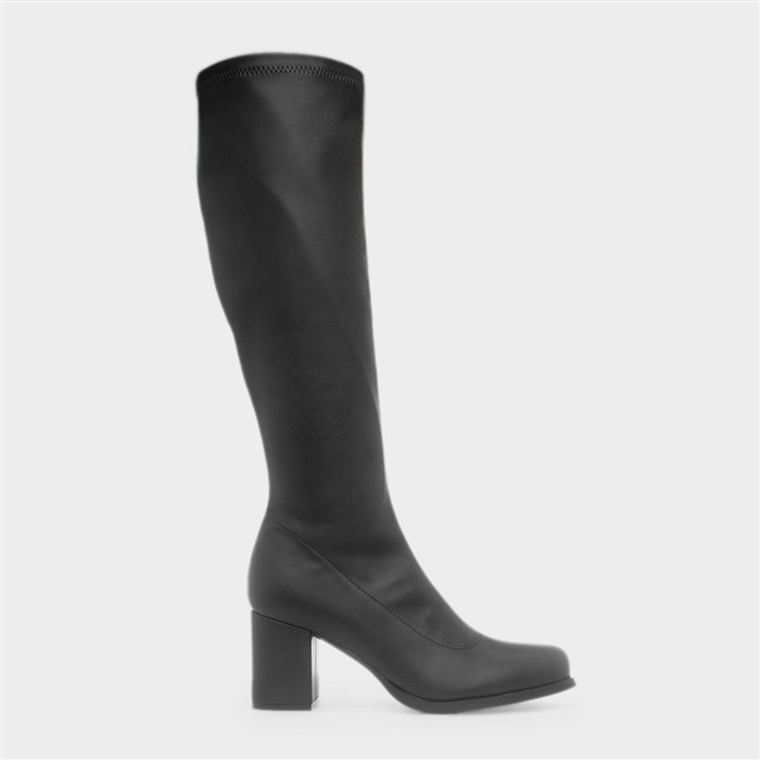 Womens Black Heeled Zip Up Knee High Boot
