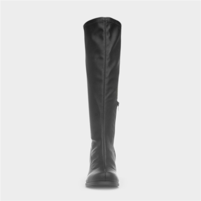 Womens Black Heeled Zip Up Knee High Boot