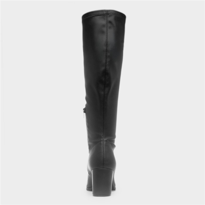 Womens Black Heeled Zip Up Knee High Boot
