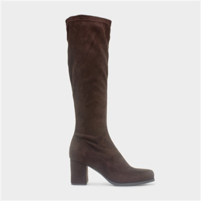 Womens Chocolate Heeled Knee High Boot
