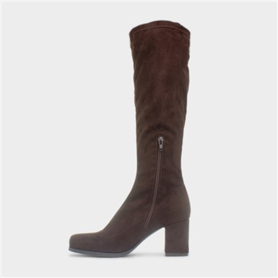 Womens Chocolate Heeled Knee High Boot