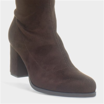 Womens Chocolate Heeled Knee High Boot