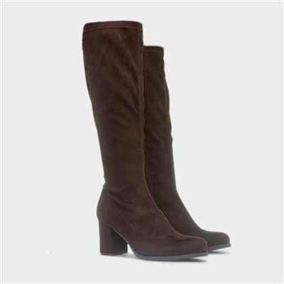 Womens Chocolate Heeled Knee High Boot