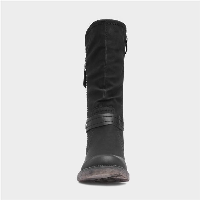 Zaria Womens Black Zip Up Calf Boot