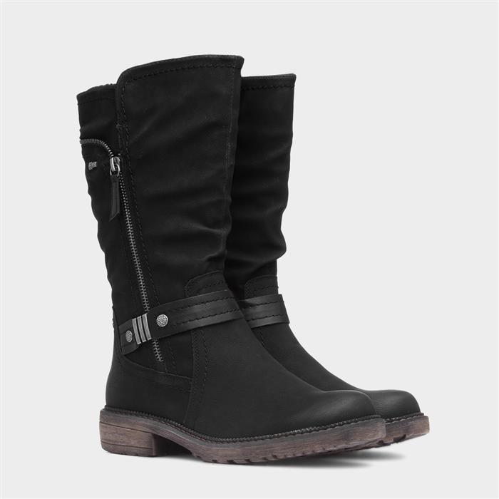 Zaria Womens Black Zip Up Calf Boot