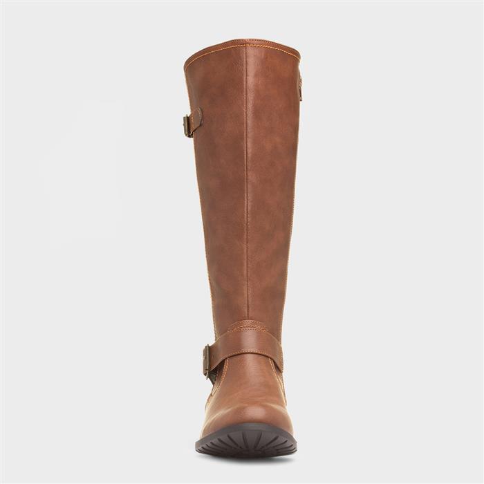 Womens Tan Buckle Zip Up Riding Boot