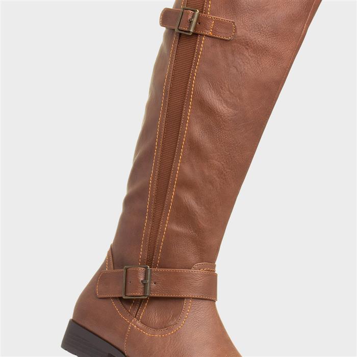 Womens Tan Buckle Zip Up Riding Boot