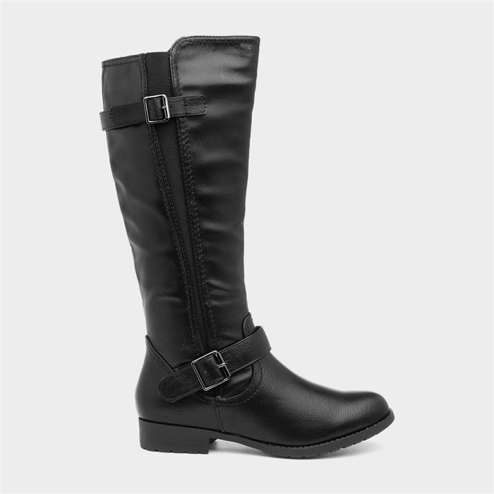distressed black riding boots