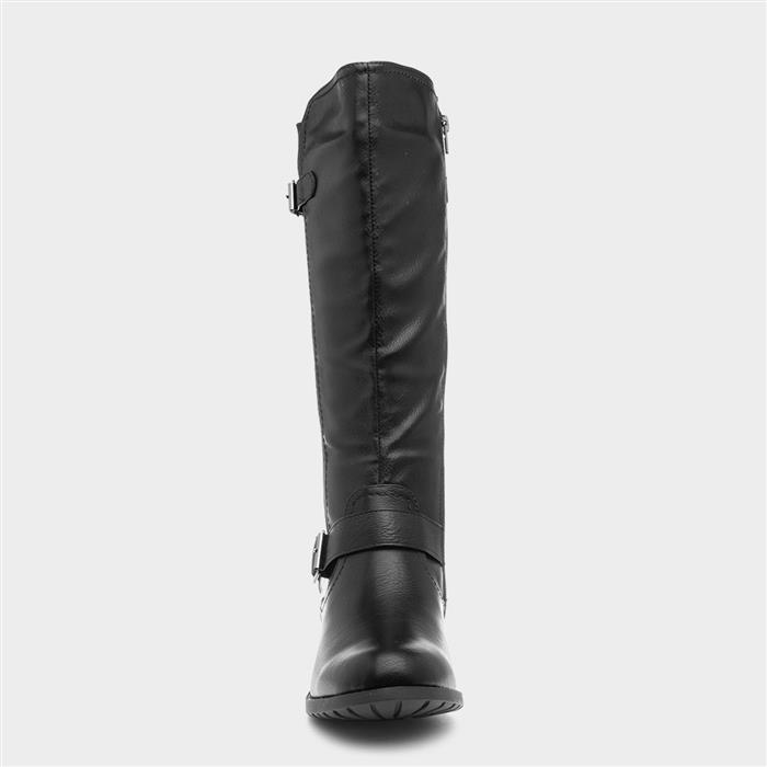 Womens Black Buckle Zip Up Riding Boot