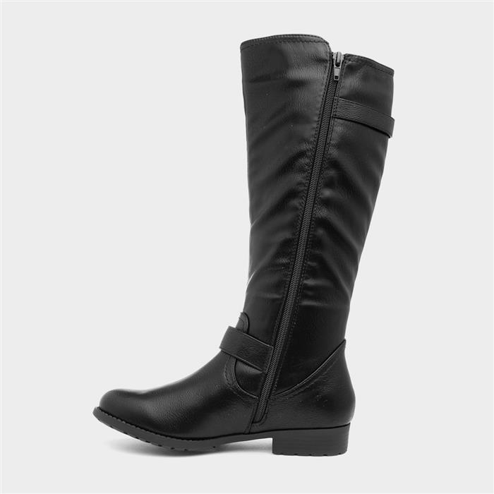 Womens Black Buckle Zip Up Riding Boot