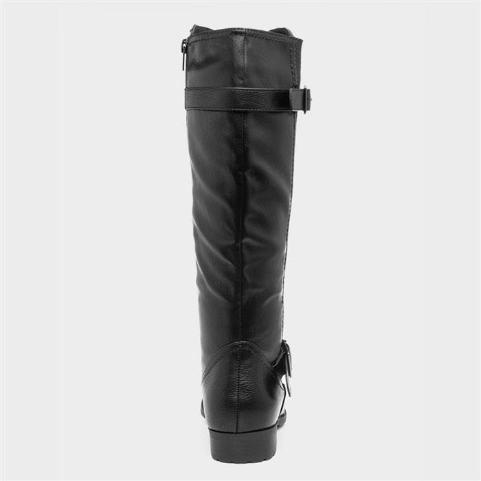Womens Black Buckle Zip Up Riding Boot