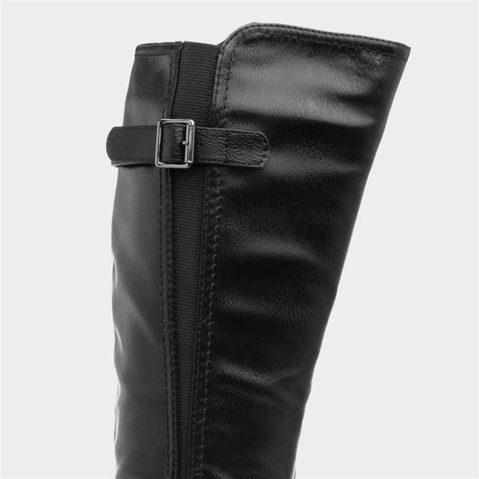 Womens Black Buckle Zip Up Riding Boot