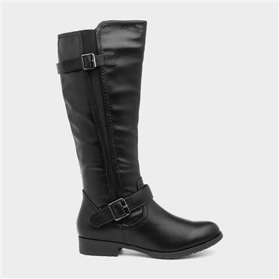 Womens Black Riding Boot with Buckles