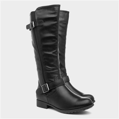 Womens Black Buckle Riding Boot