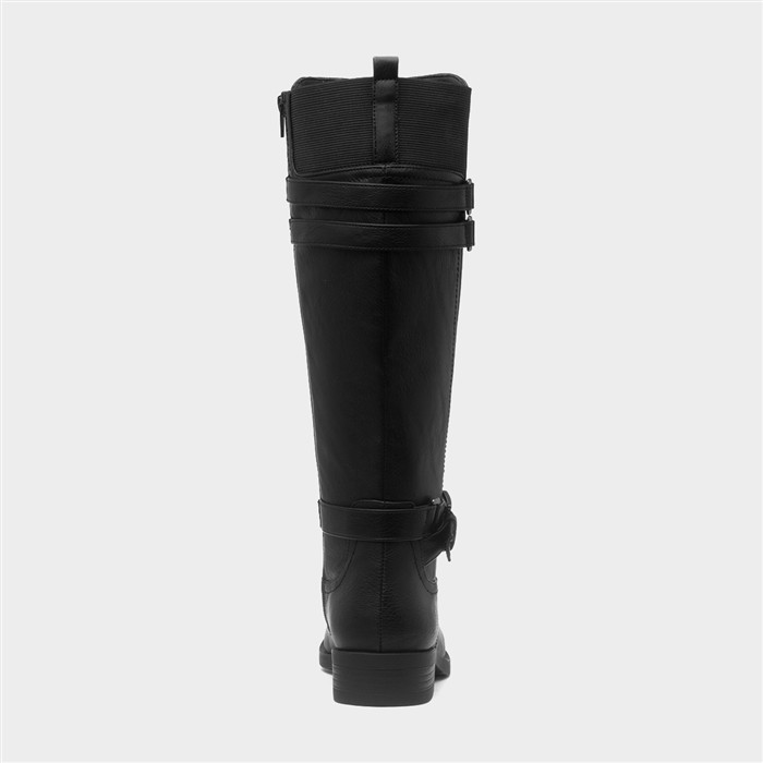 Womens Black Buckle Knee High Boot