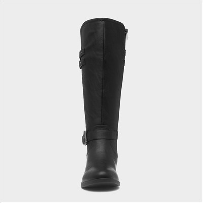 Womens Black Buckle Knee High Boot