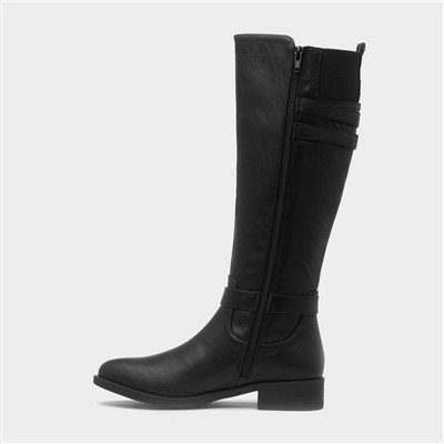 Womens Black Buckle Knee High Boot