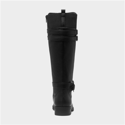 Womens Black Buckle Knee High Boot