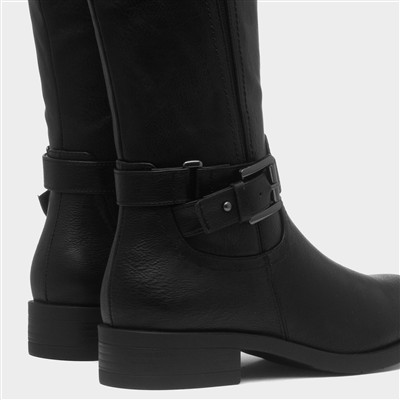 Womens Black Buckle Knee High Boot