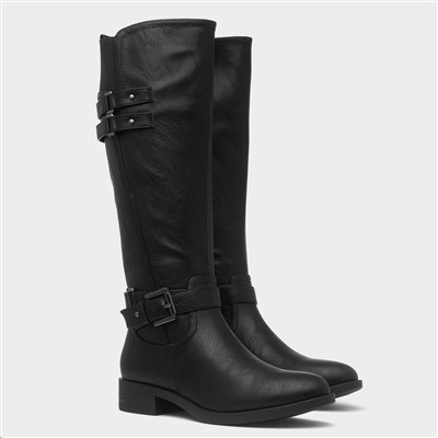 Womens Black Buckle Knee High Boot