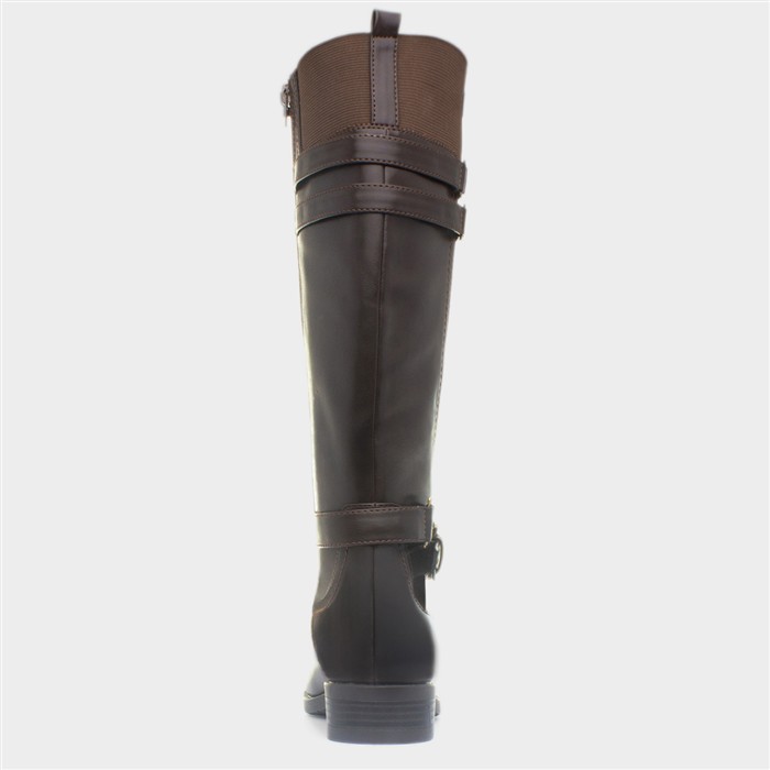 Womens Brown Buckle Knee High Zip Up Boot
