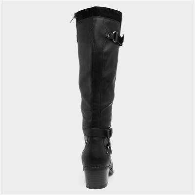 Womens Black Block Heel Riding Boot