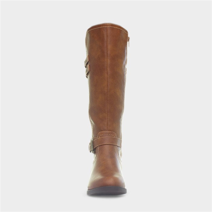 Womens Tan Buckle Knee High Boot