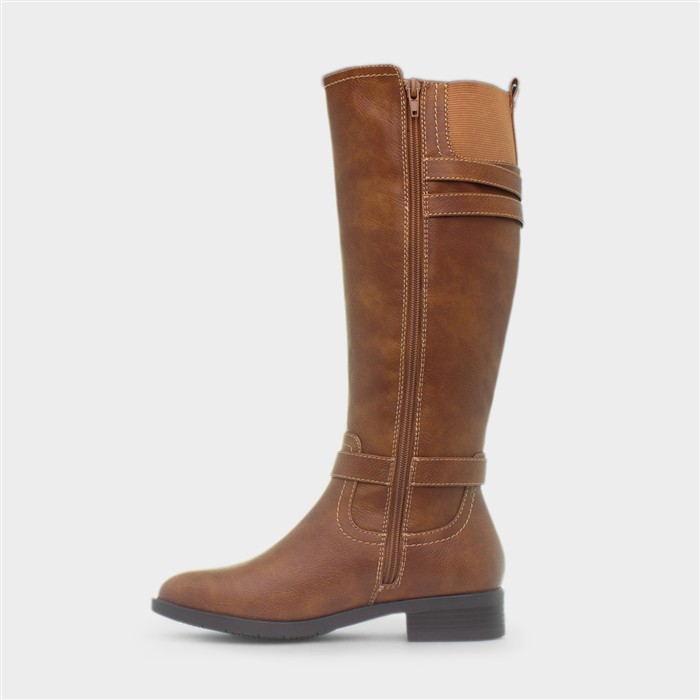 Womens Tan Buckle Knee High Boot