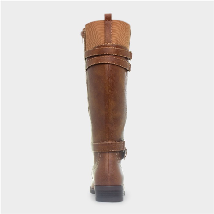 Womens Tan Buckle Knee High Boot